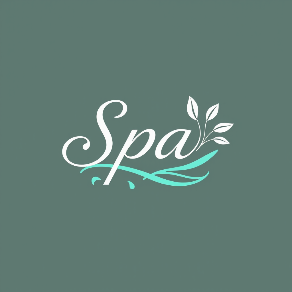 Spa logo featuring elegant typography with serene aqua background and flowing design elements